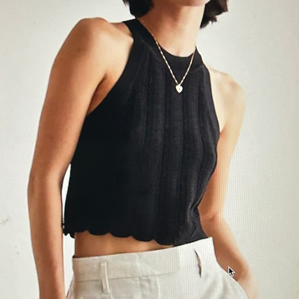 ARITZIA Wilfred Black Halter Crop Knit Scalloped Trim Tank NWT - Small